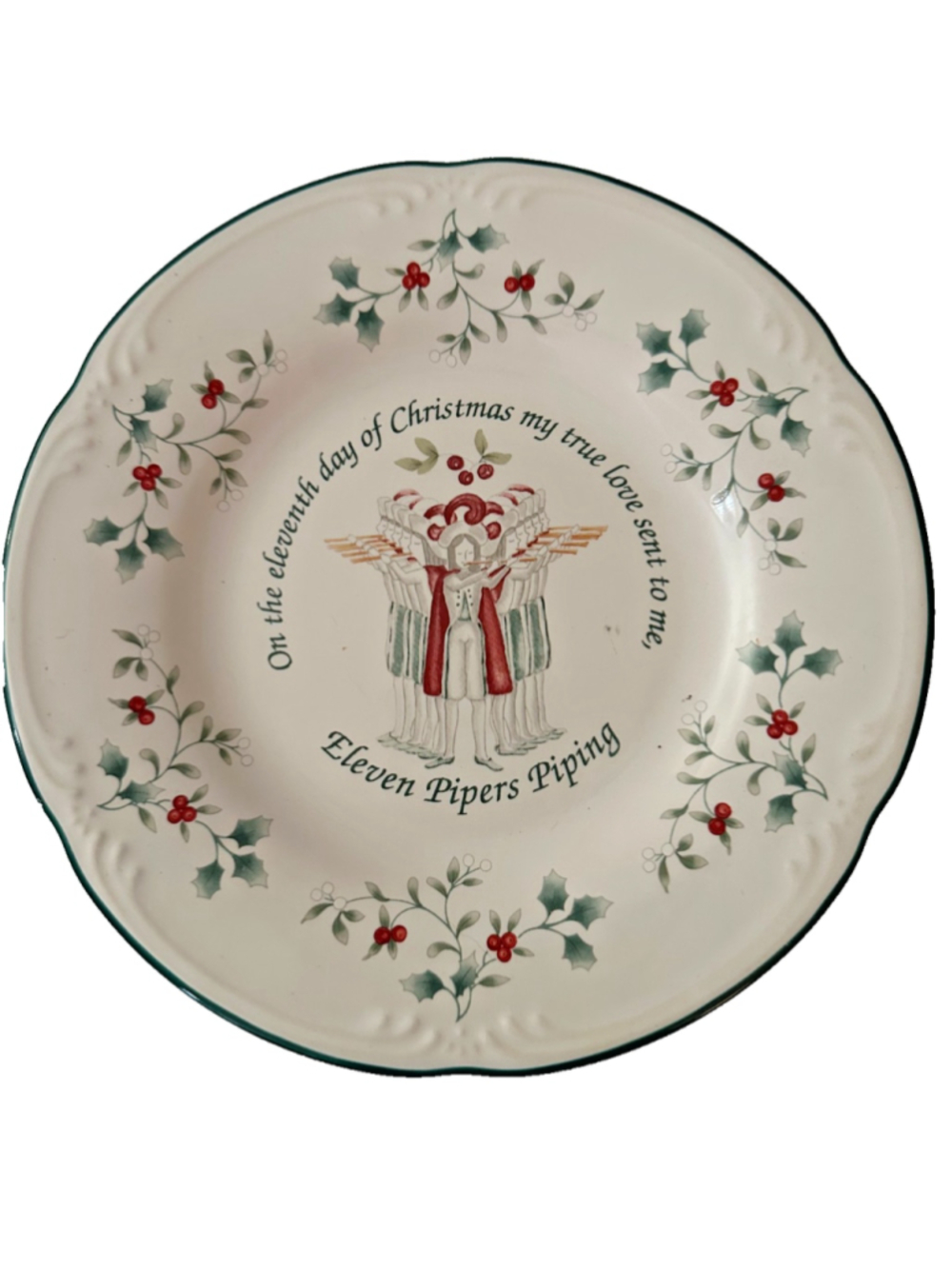 Pfaltzgraff 12 Days of Christmas Salad Plate – Eleven Pipers Piping Design